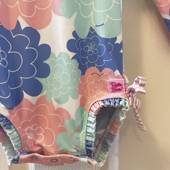 RuffleButts Pastel Petals Long Sleeve One-Piece Rashguard Swimsuit Girls 6-12 M - Picture 6 of 15